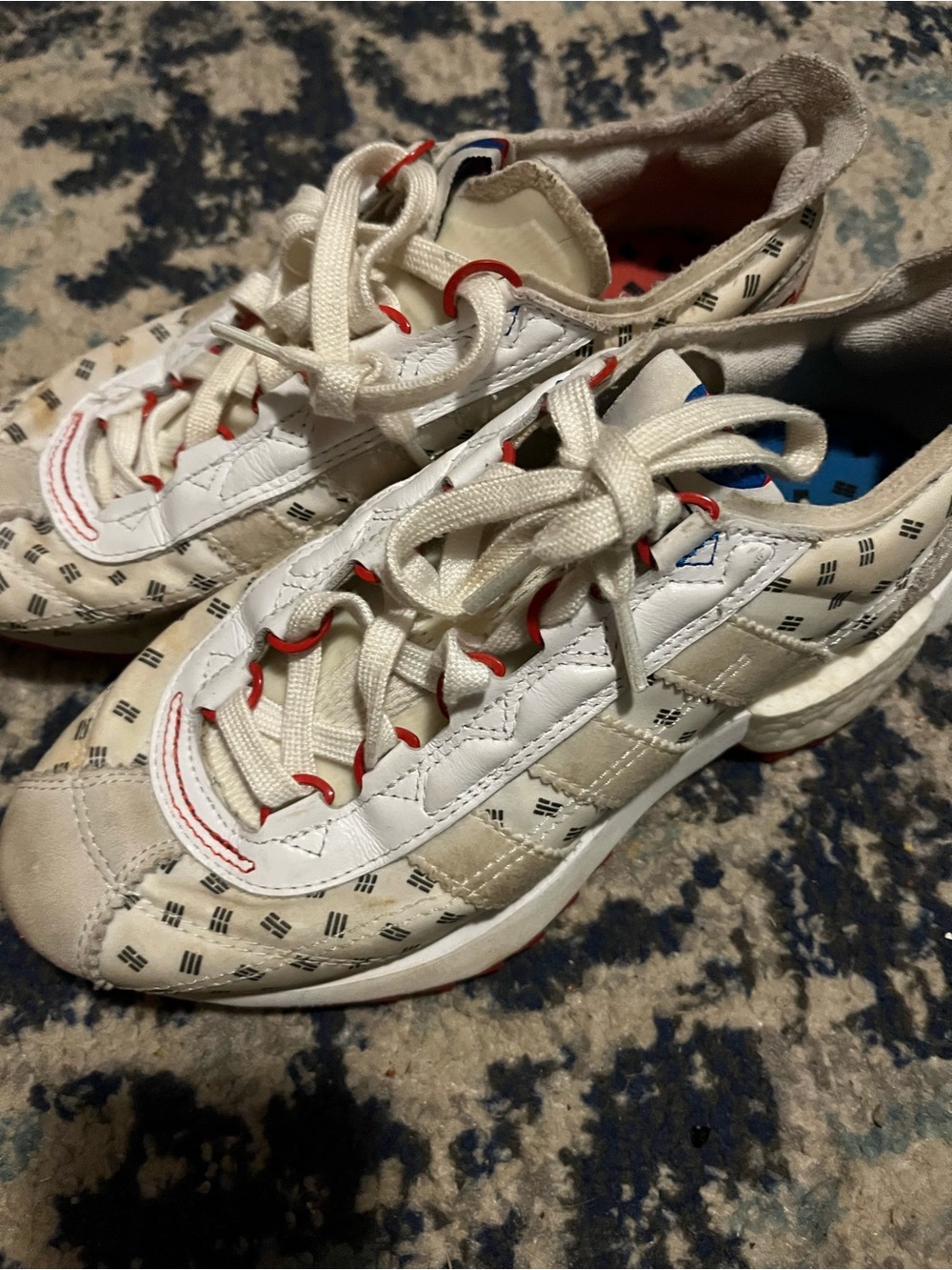 adidas Originals Cream White Athletic Sneakers with Red Accents